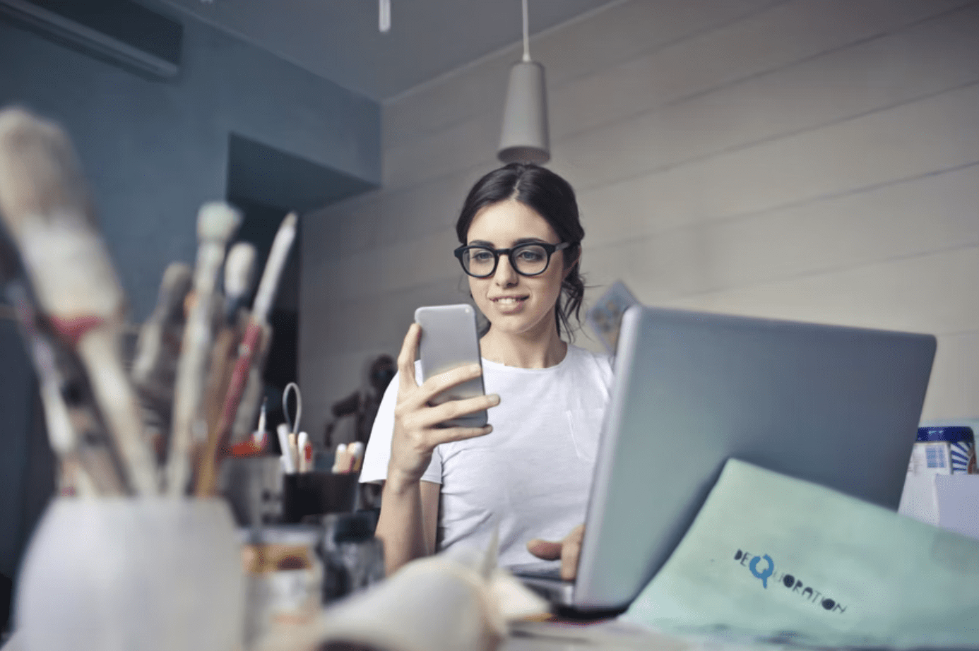 Woman looking at her phone.